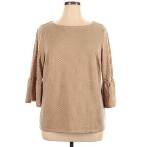 Talbots Plus Size 1X Tan White Polka Dots 3/4 Sleeve Top Blouse Plus Size 1X $50